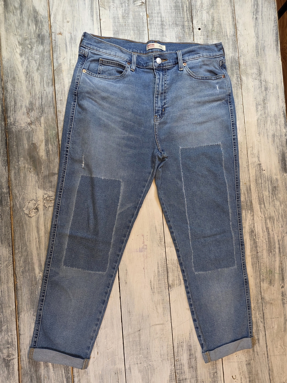 Signature by Levi Strauss Women’s Blue Patchwork Boyfriend Jeans sz 12